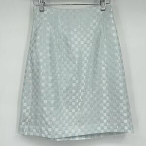 Women's Isabel Ardee Vintage Checkered Pencil Ice Blue Mini Skirt UK8/US4
